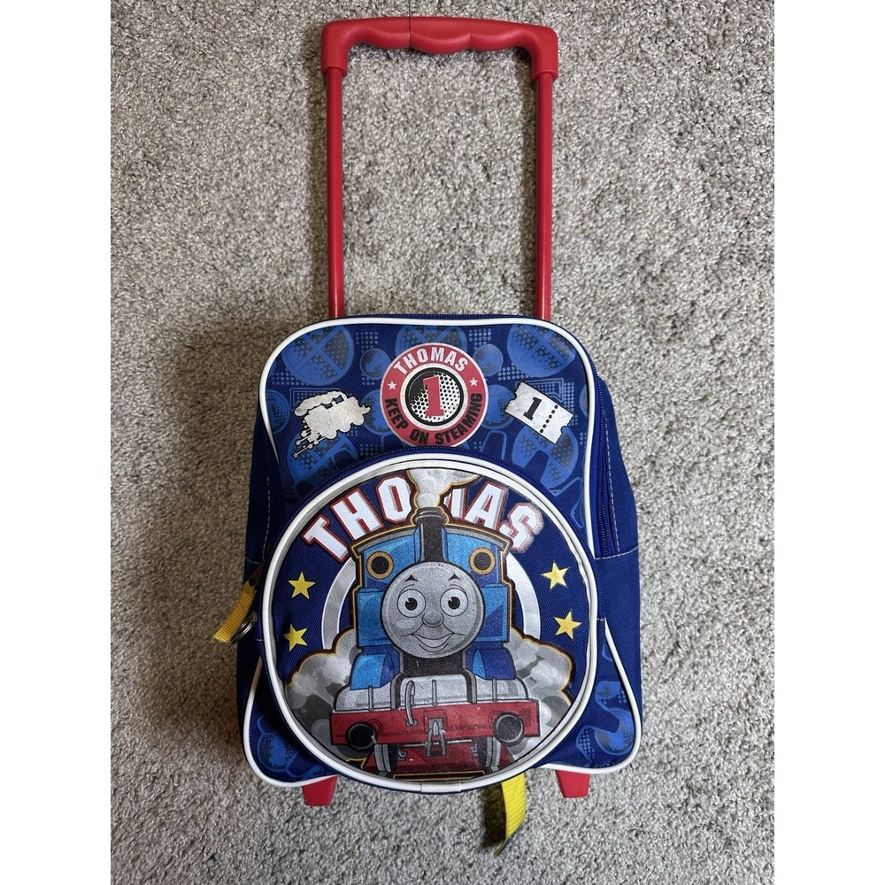 Thomas & Friends Rolling Backpack Blue Kids Travel Luggage Wheeled Book Bag